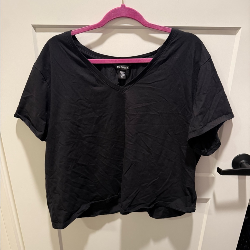 Athleta Black V Neck Tee 2X Plus Size Short Sleeve Athleisure Top